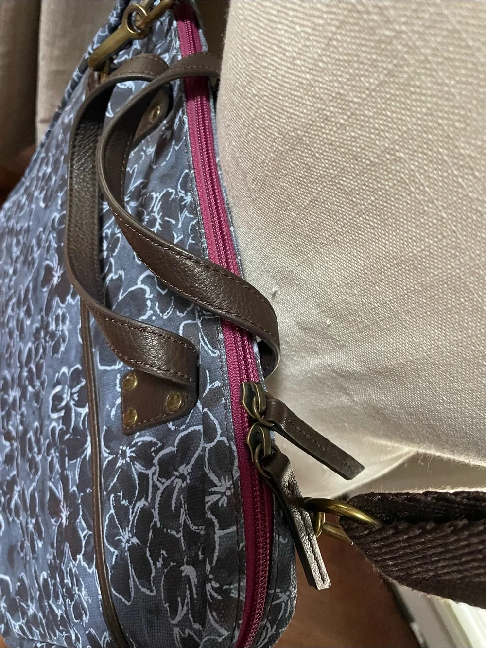 Lucky Brand Navy Floral Canvas Laptop Messenger Bag